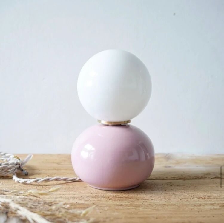 Ceramic lamp in pink and opaline