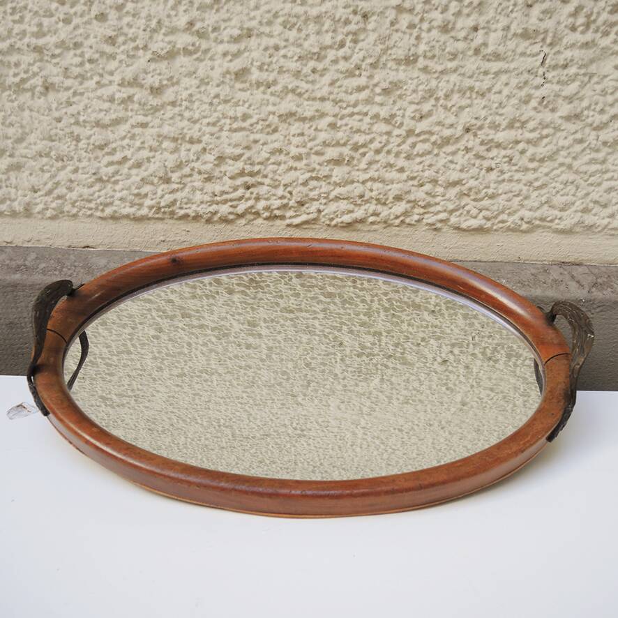 Antique wooden tray and art deco style mirror