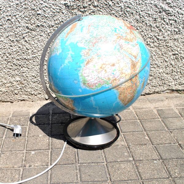Lampe Globe terrestre vintage plastique fonte HERCULE par Stauffacher Italy