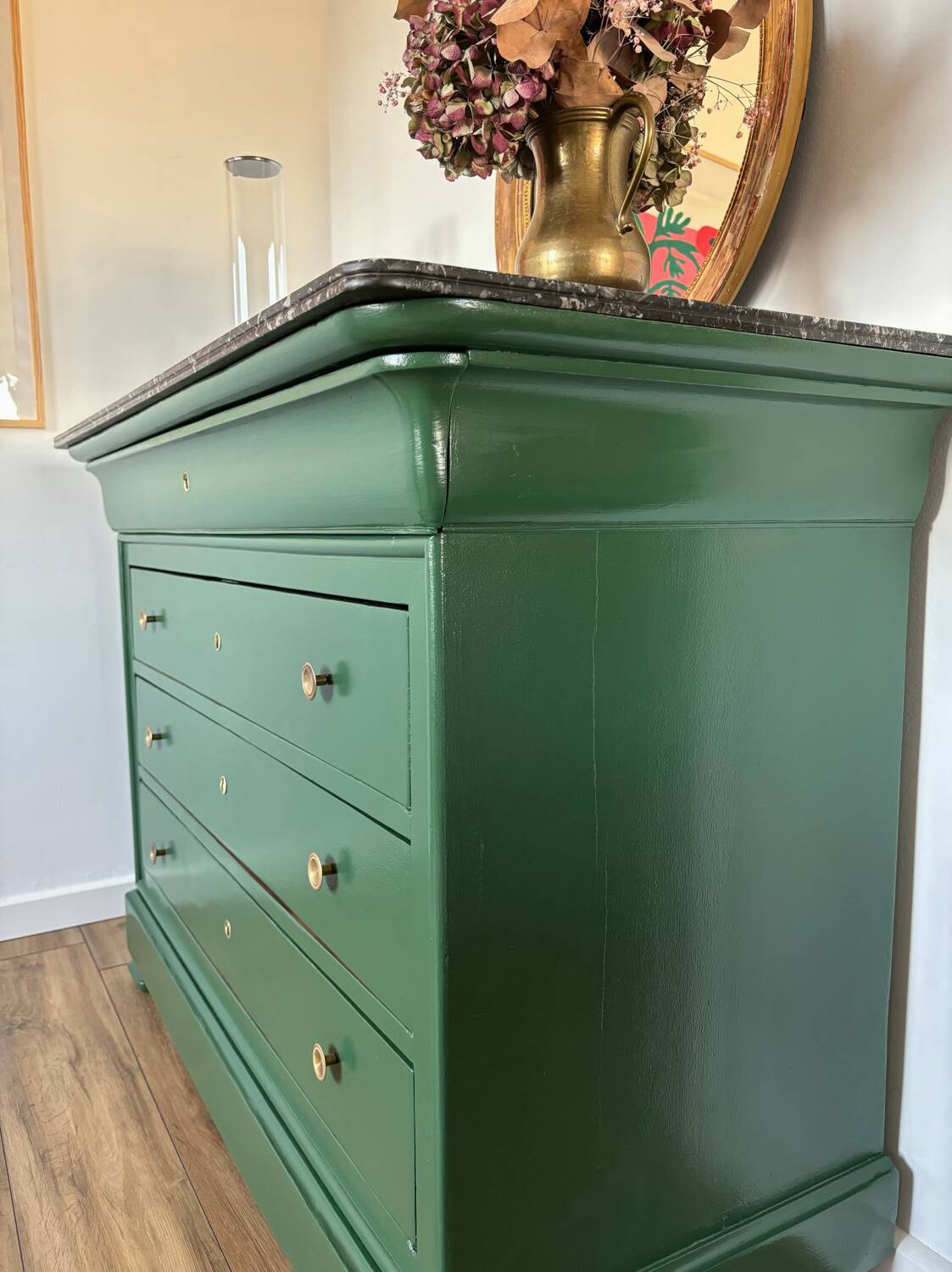 Commode Louis Philippe bois massif plateau marbre