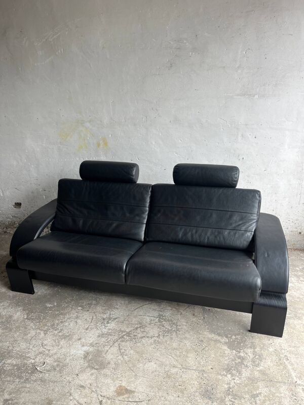 Canapé 2 places Kroken Nelo en cuir noir, années 1970