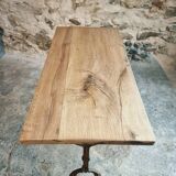 Vintage French bistro table - 1960s/70s cast iron base with solid oak top - retro coffee or wine table