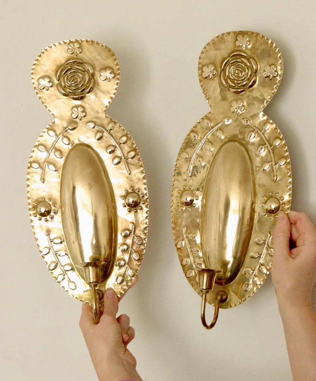 Pair of large mid-century Swedish brass sconces