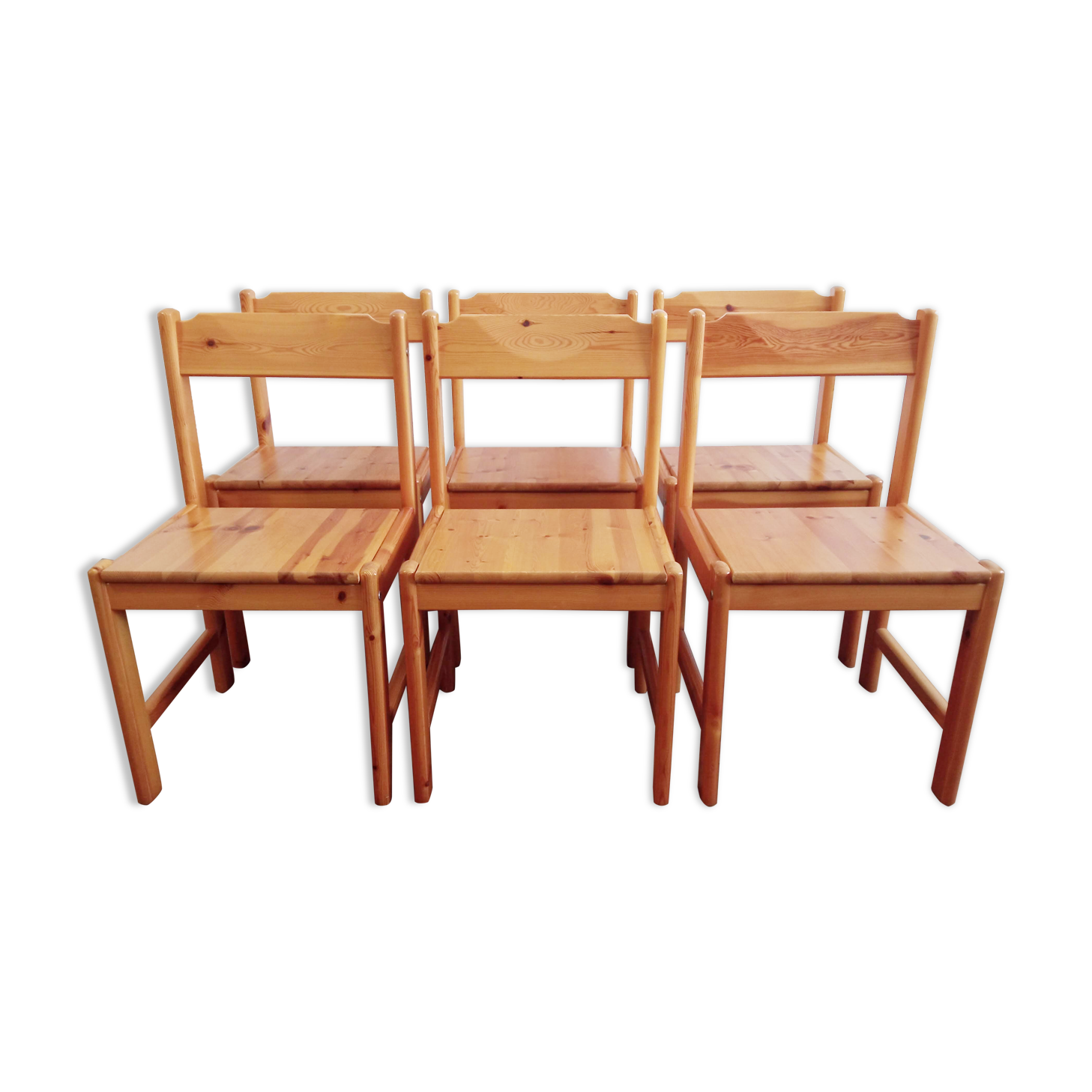 Series of 6 pine chairs 1980