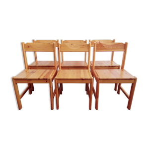 Serie de 6 chaises en pin 1980