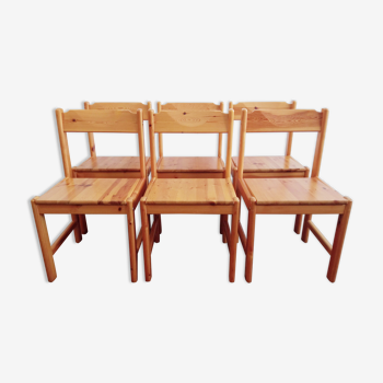Series of 6 pine chairs 1980