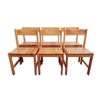 Series of 6 pine chairs 1980