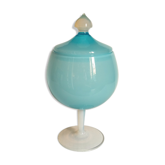Covered pot on foot in opaline of vintage fair
