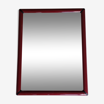 Table mirror in burgundy lacquered metal, italian design valenti milano, 80s, 70 cm