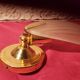 Pair of vintage brass wall lights with opaque glass shells