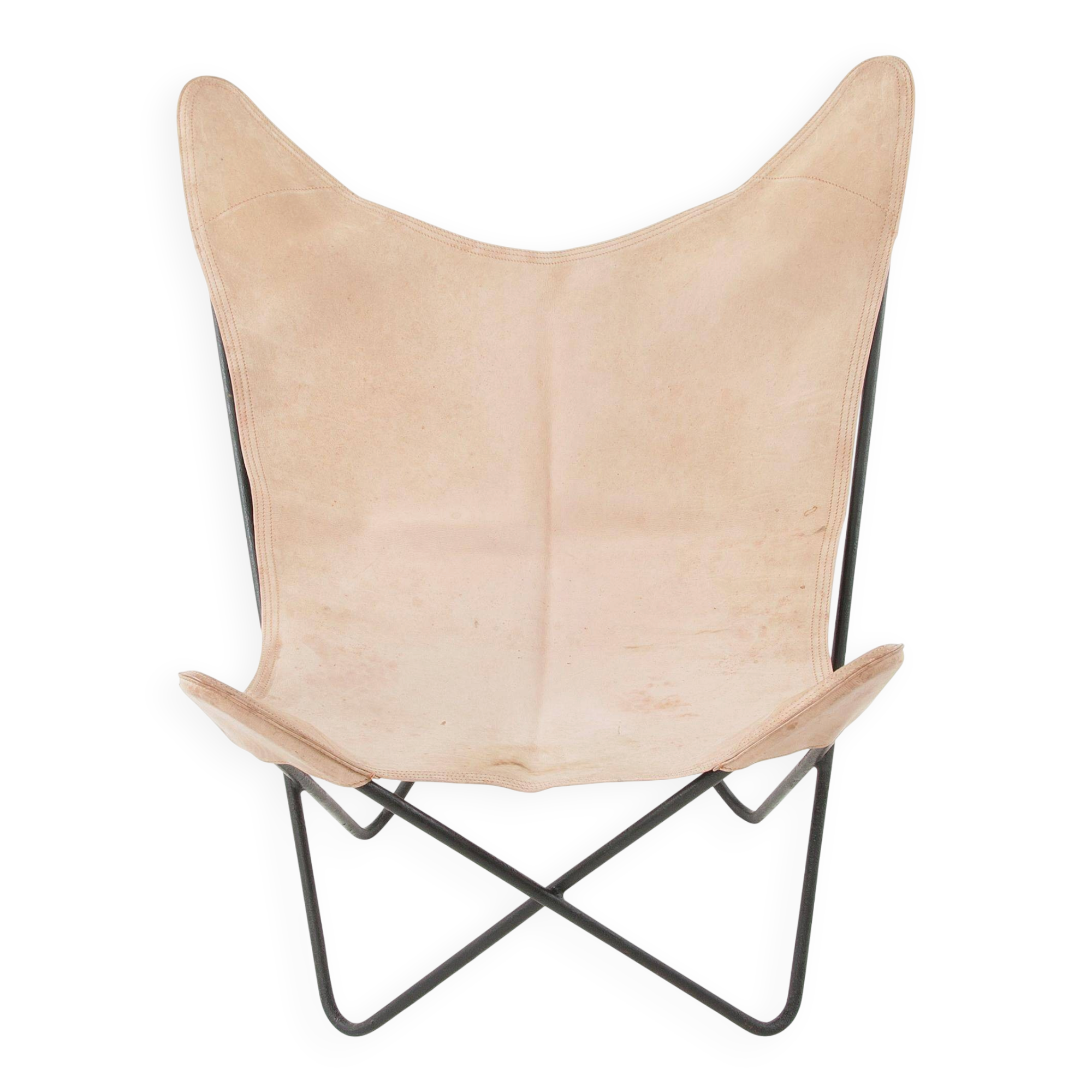 Four Fledermaus butterfly chairs in suede leather by Carl Aubock, Vienna, 1960s.