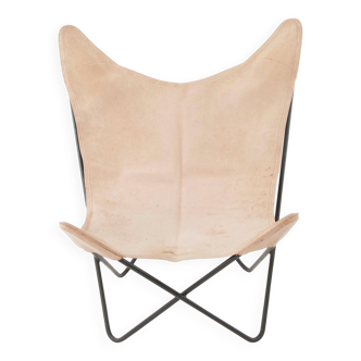 Quatre chaises papillon Fledermaus en cuir suédé Carl Aubock, Vienne, années 1960