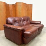 Canapé 2 places et 2 poufs en cuir, Vavassori Monza, Italie 1970