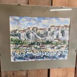 Watercolor of the village of Ménerbes in the Luberon