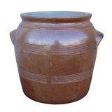Grand pot ancien français en céramique à glaçure salée, 32 cm