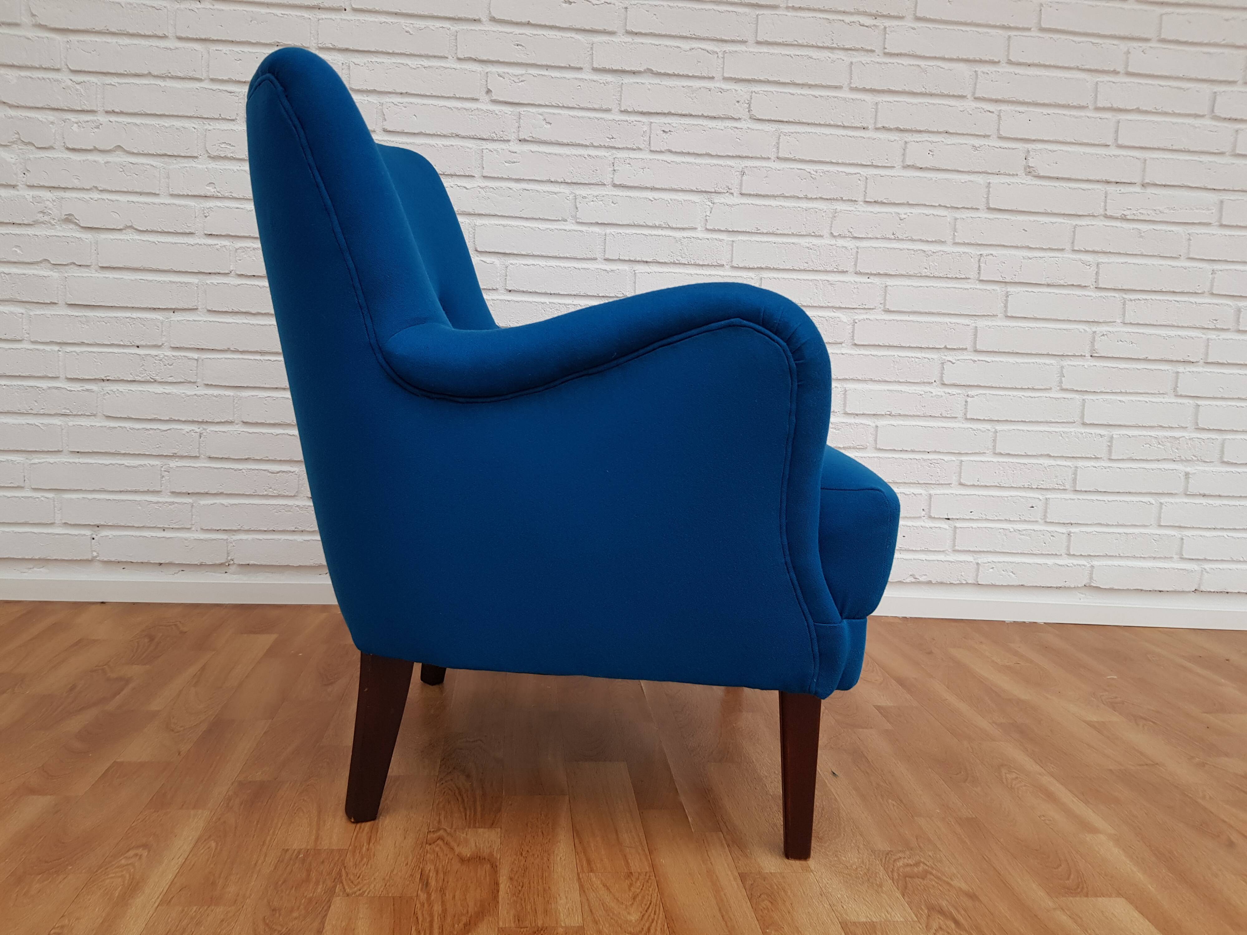 Danish designed armchair, wool, beech, completely renovated