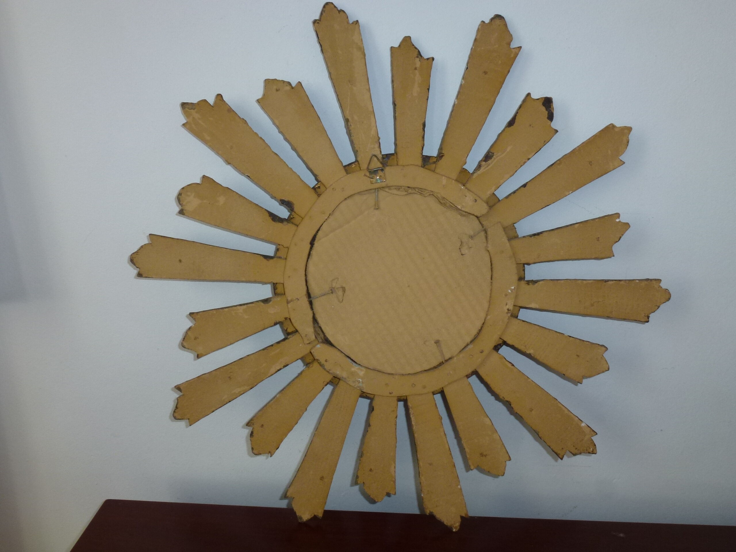 Old sun mirror gilded carved wood 50s-60s 49cm