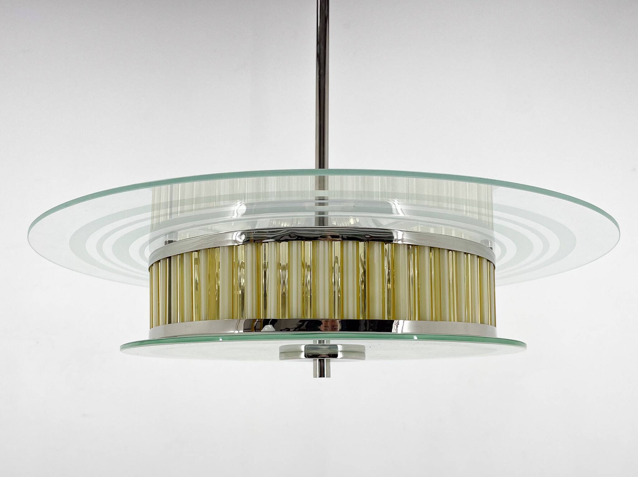1940s Rare Italian Chrome & Glass  Chandelier, Restored