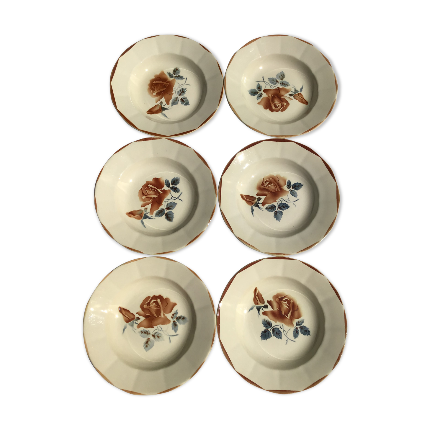 6 Digoin beige caramel edge hollow plates