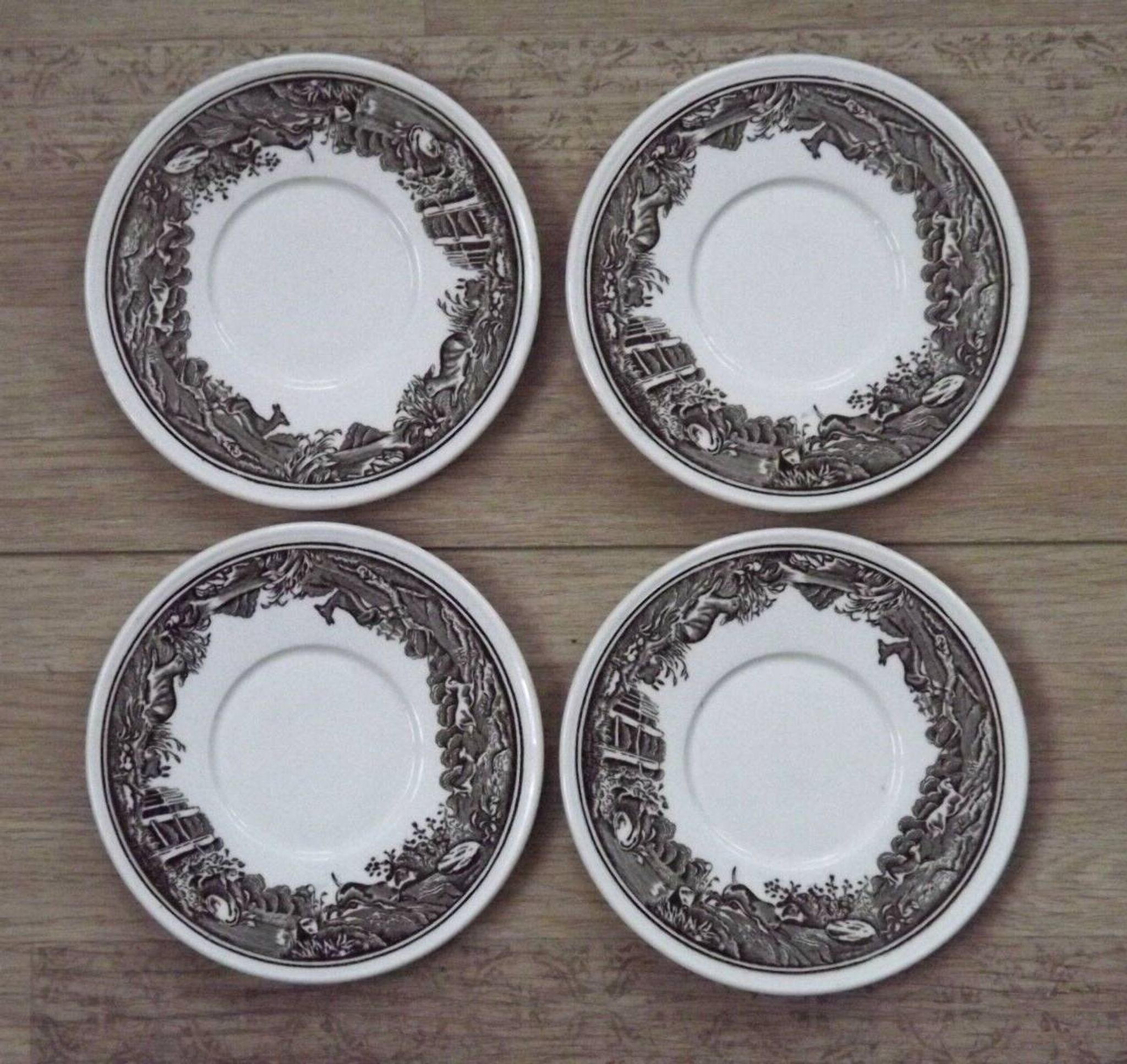 Set of 4 saucers Quality Retired Villeroy & Boch Black/White Anjou Design 4656