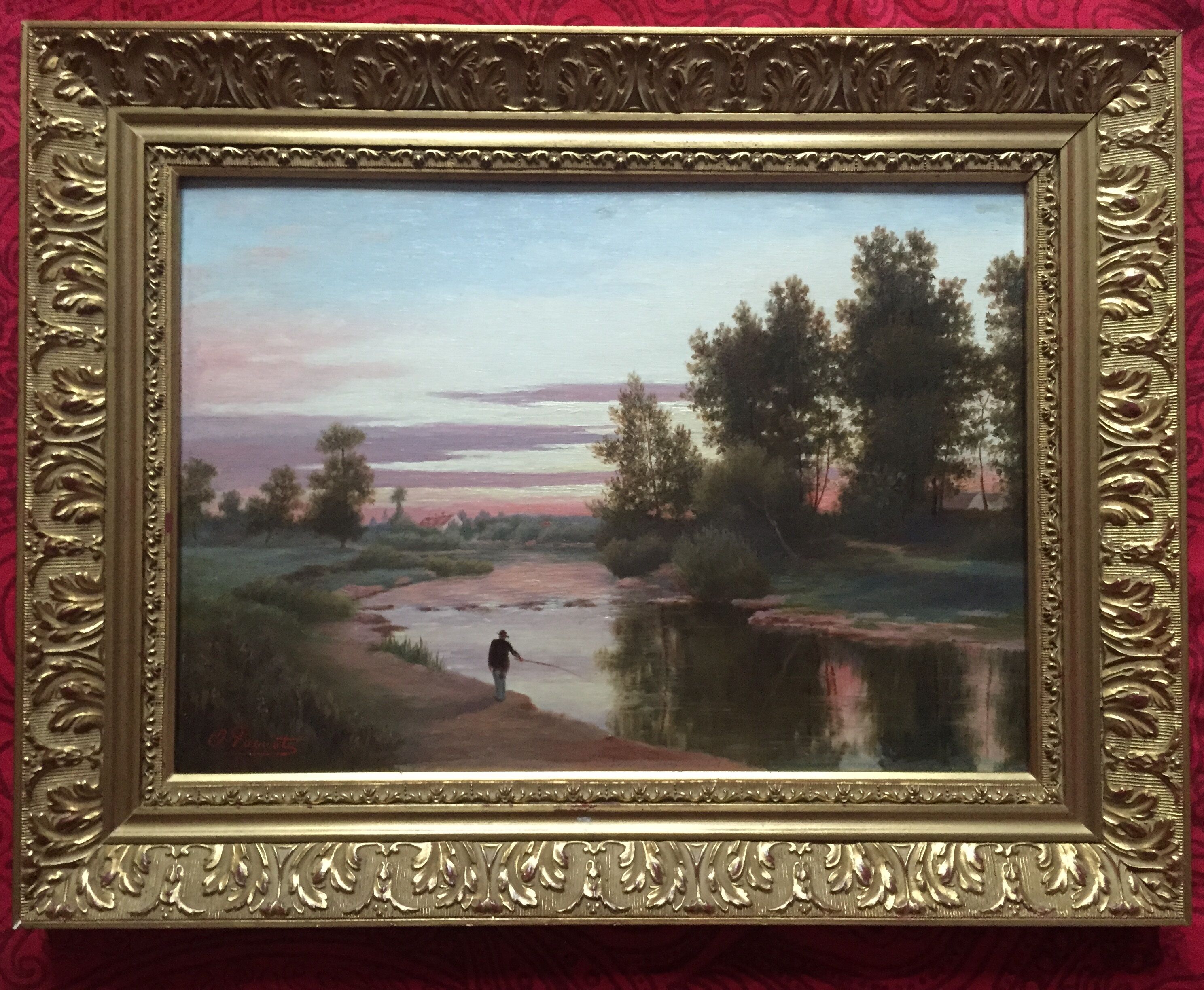 Oil on panel: The fisherman O.Paquet