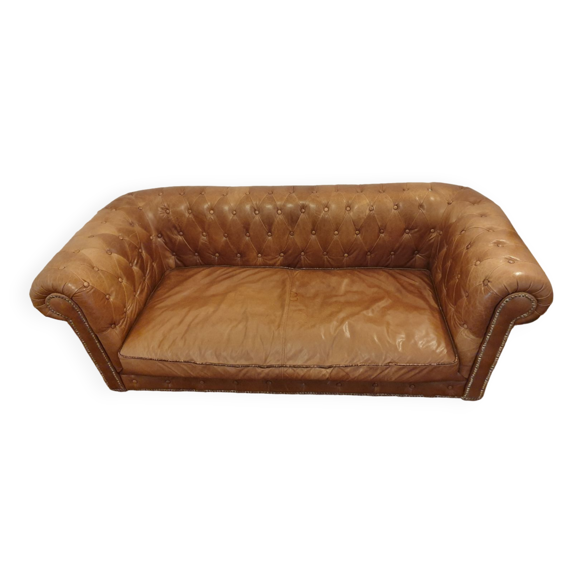3-seater chesterfield sofa in tan leather