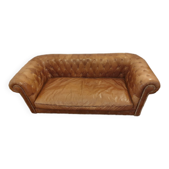 3-seater chesterfield sofa in tan leather