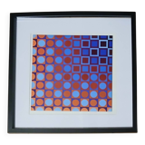 Tableau Vintage Art Optique - Victor Vasarely - Frame 40x40cm.