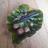 Barbotine dish walnut leaf Ernst Wahliss Turn-Wien Austria