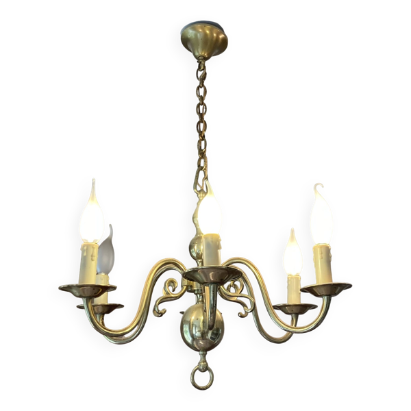 Lustre 6 branches en laiton doré