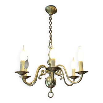 6-branched chandelier in golden brass