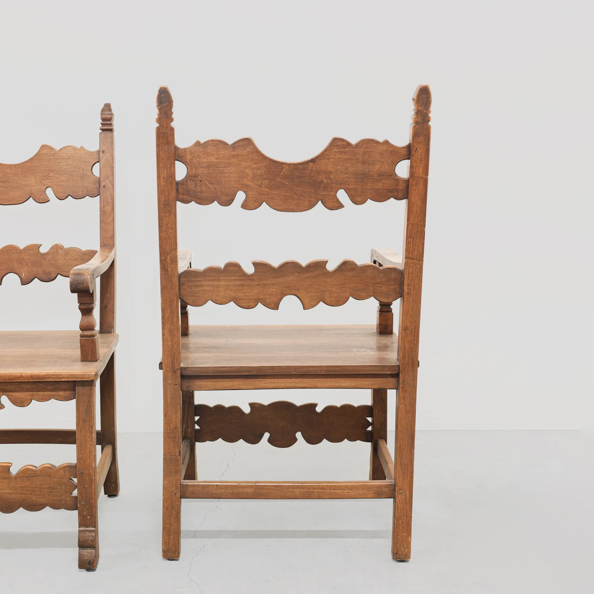 Pair of Italian Carved Wooden Armchairs, Lombardy, 1900s.
