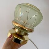 Lampe à poser globe vintage art déco en verre mint et doré