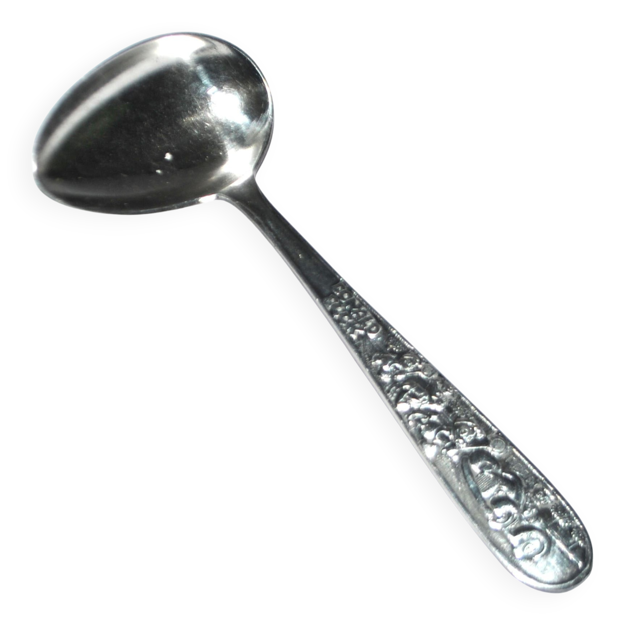 Vintage silver-plated metal porridge spoon, Donald Duck cutlery for children