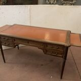 Louis XVI style flat desk in mahogany top of fawn leather XX century