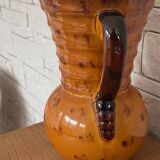 Old Vase With Brown Ceramic Handle + Leaf Decor 60s Vintage