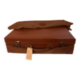 Valise ancienne en cuir, piqûres de sellier, avec housse monogrammée, années 1930/1940.