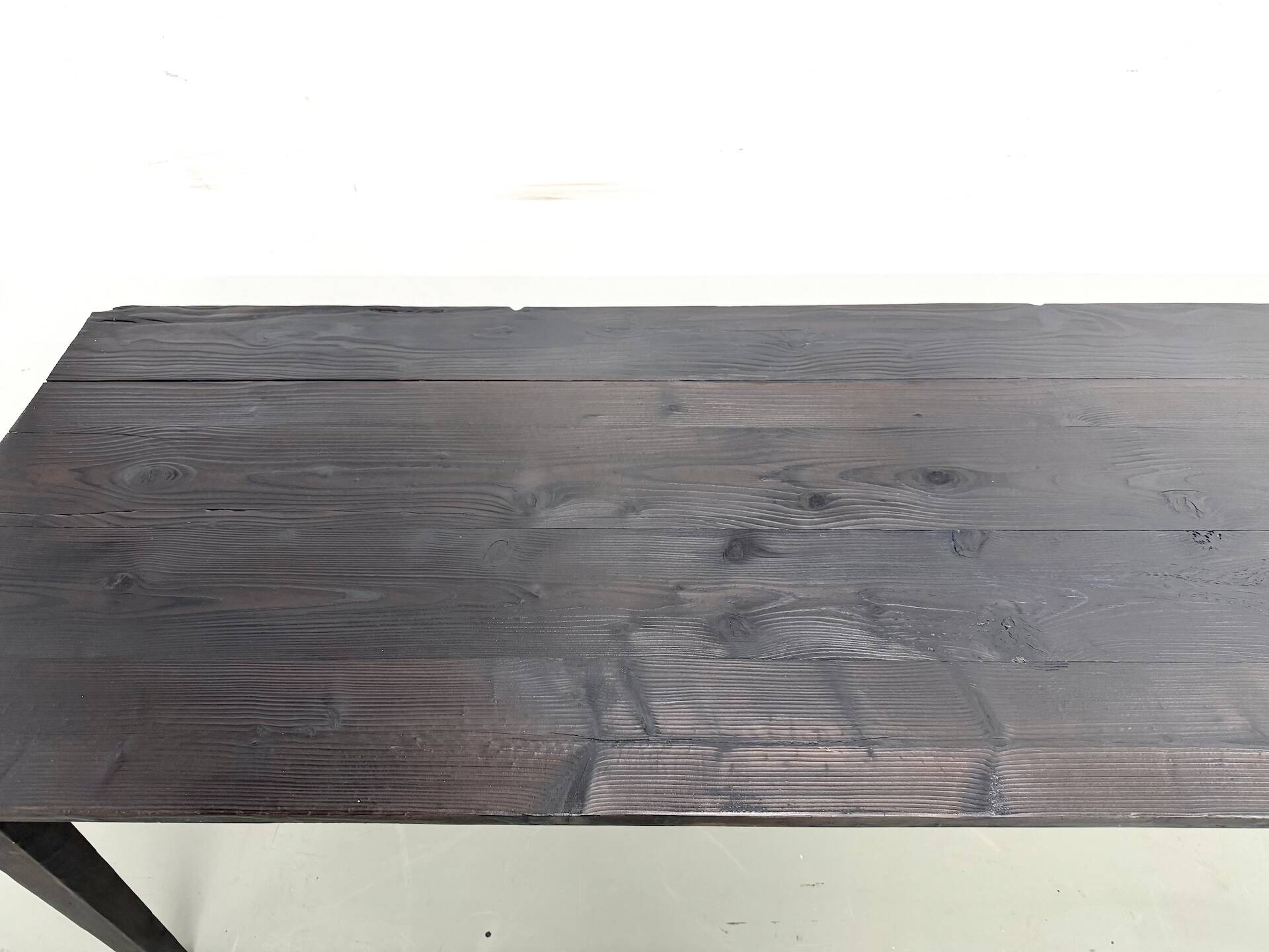 Large 1950s Farm Table in Burnt Wood (Shou Sugi Ban) – L245 cm