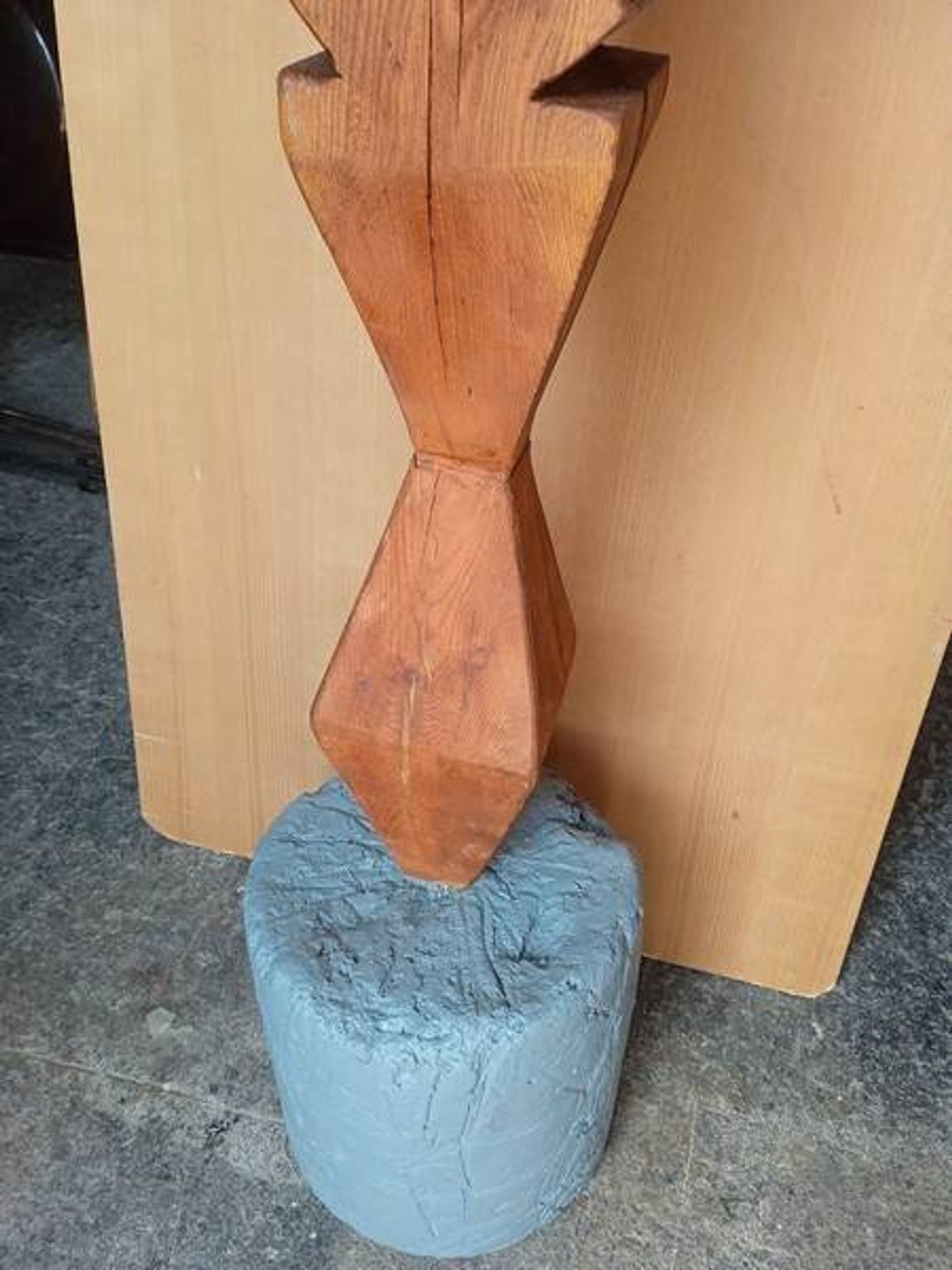 Brutalist ethnic sculpture / Totem, solid wood on base