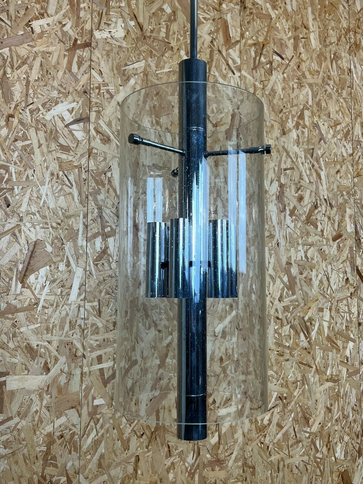 60s 70s Chandelier Huge Chandelier Pendant Lamp Limburg Glass & Chrome Design