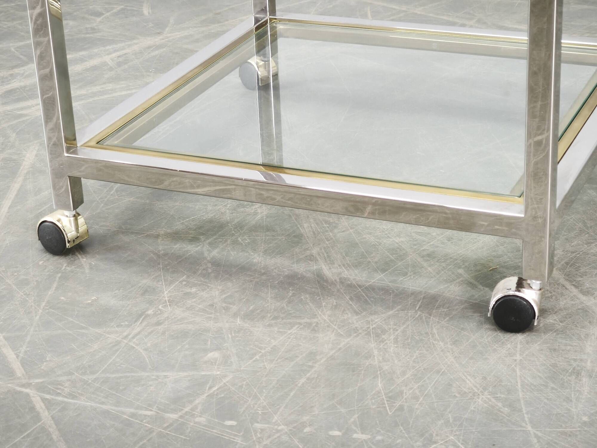 1970s Italian Chrome, Brass and Glass Nesting Tables, Set of Three