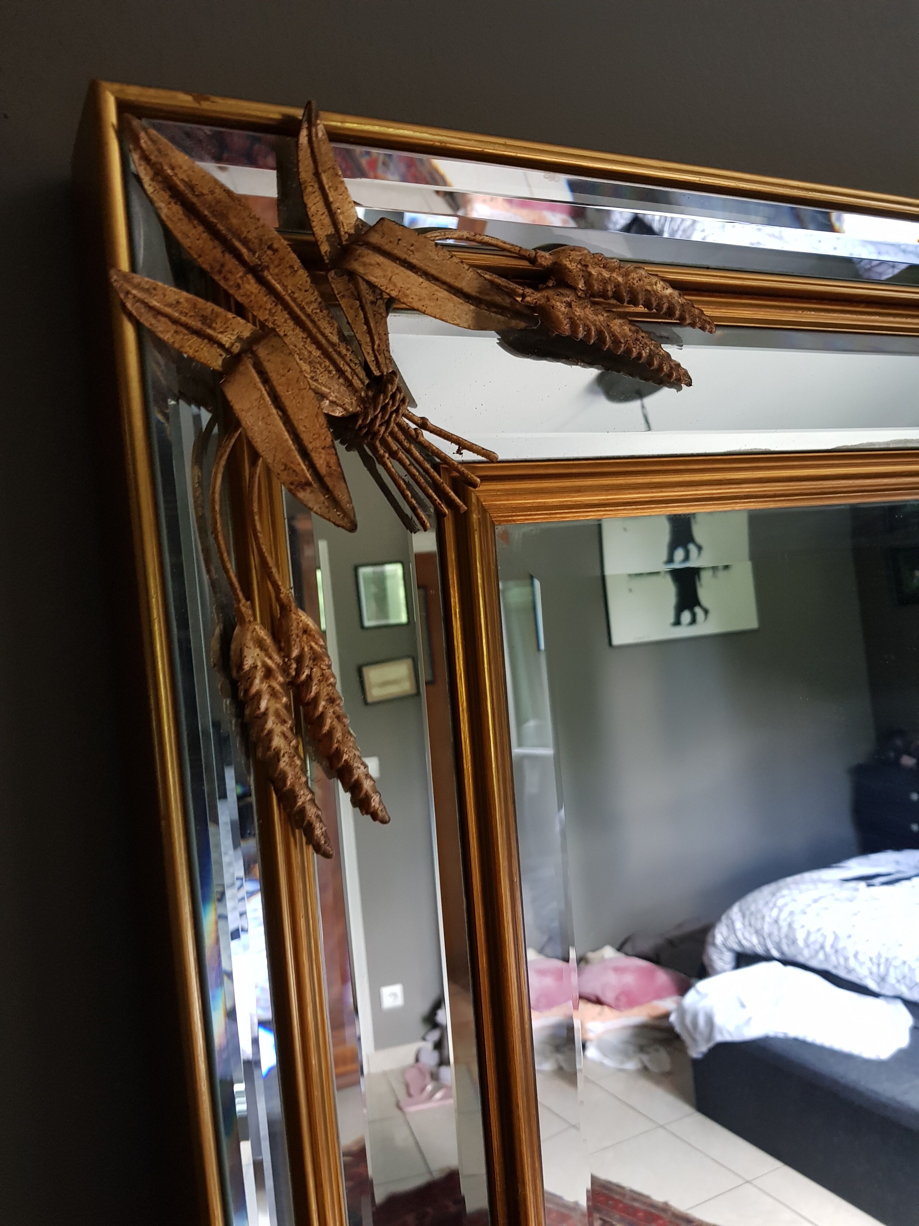 Large mirror has parcloses sheaf of wheat  96x186cm