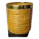 Rattan and brass book basket, Italy, 1970, 25 diam