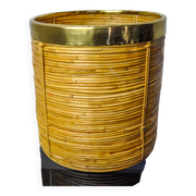 Rattan and brass book basket, Italy, 1970, 25 diam