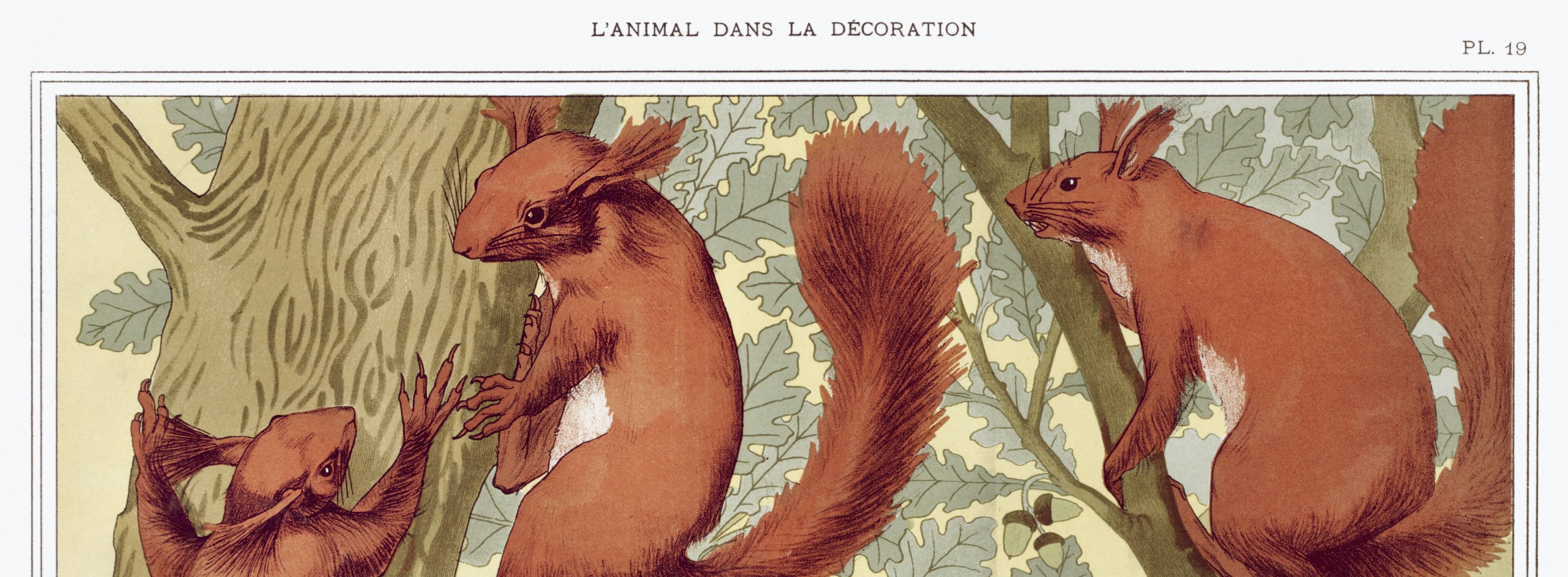 Poster "Squirrels", based on an Art Nouveau lithograph from 1897.