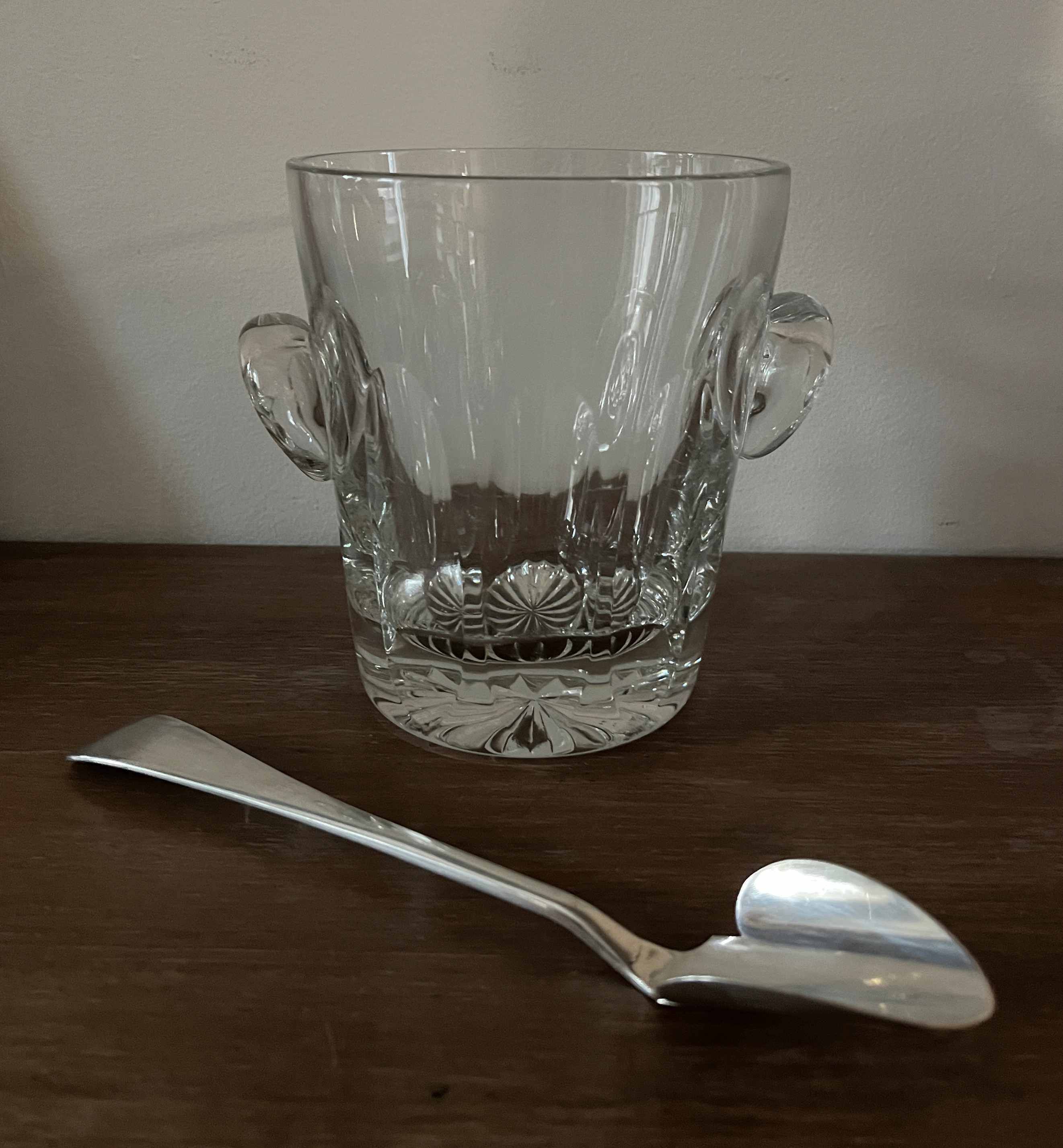 Ice bucket "Cristal de Paris" + spoon with multiple hallmarks