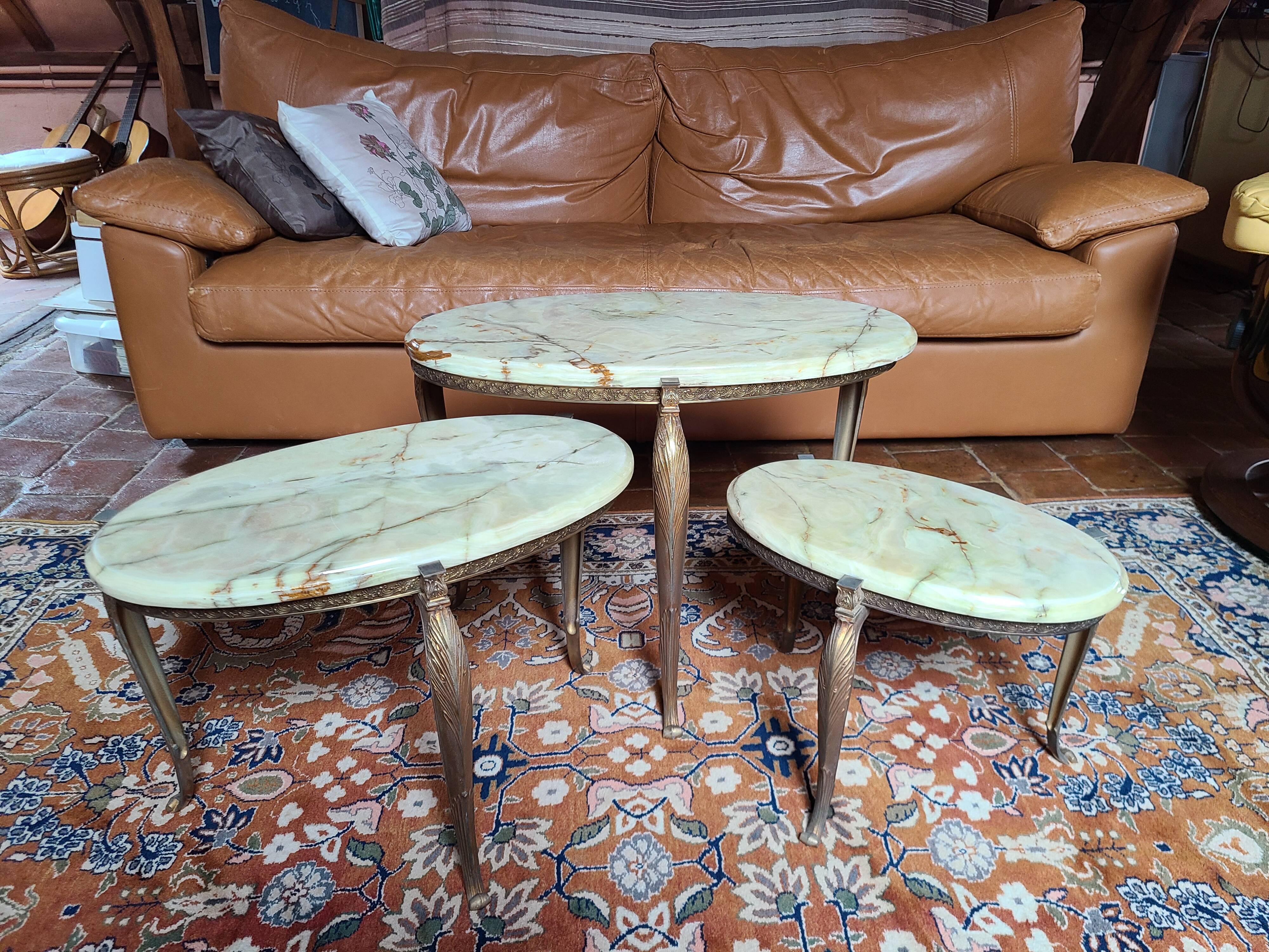 Marble nesting table with brass legs