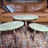 Marble nesting table with brass legs