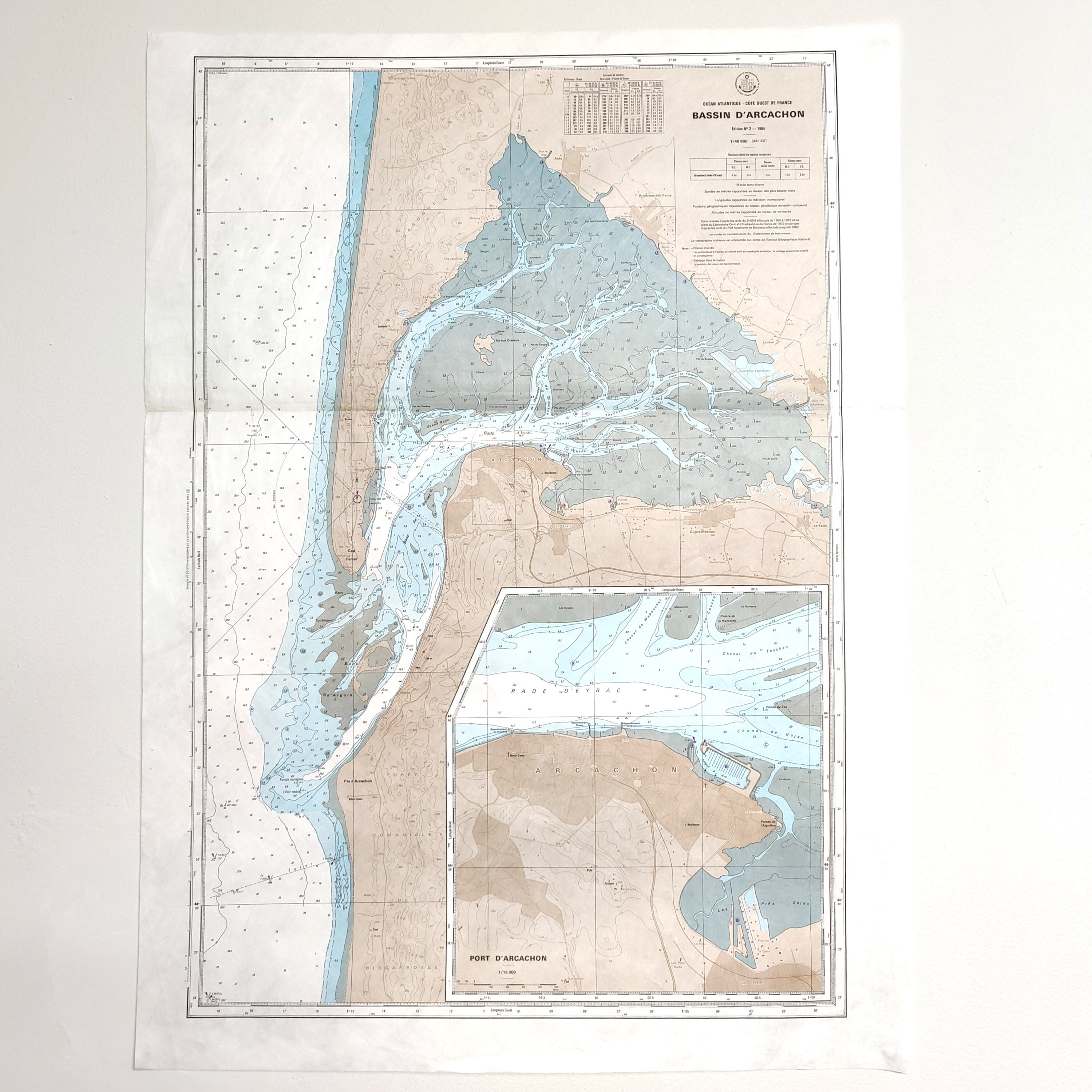 Map arcachon gironde basin 84cm by 63cm