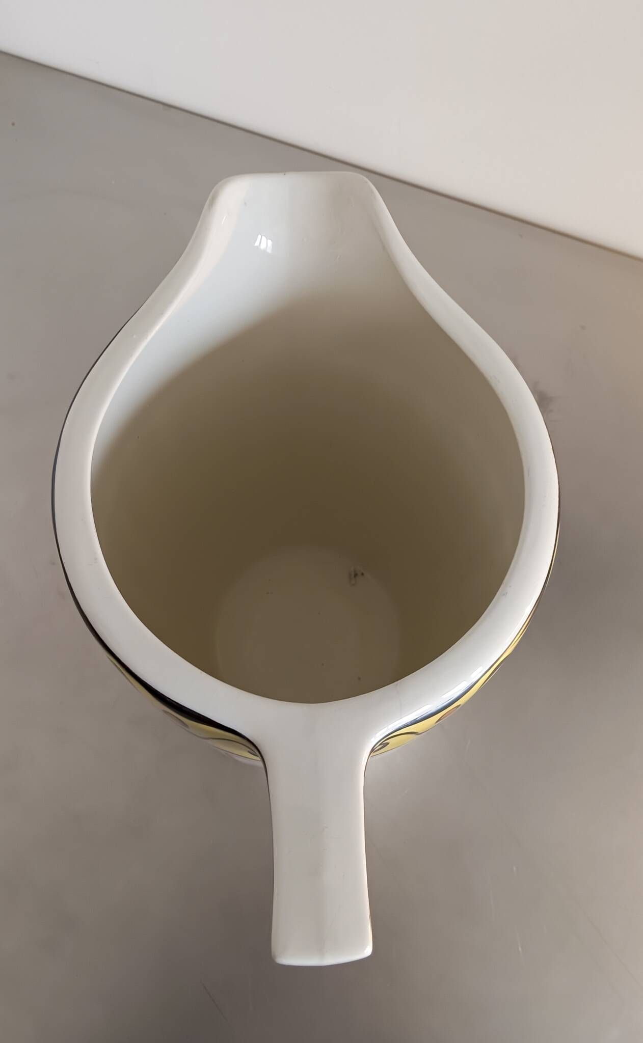 1 very large BFK (Boch Frères Keramis) Ambra 801 L jug. White, black lines and decorated band